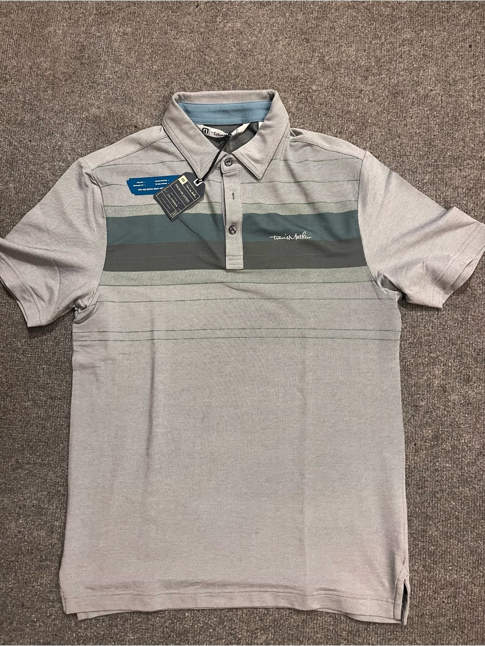 Travis Matthew Men's Grey Striped Polo Shirt - Casual Performance